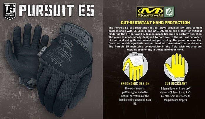 Mechanix - Pursuit E5 Covert Cut Resistant Gloves - Black - TSCR-55 (для страйкбола) 18783 фото