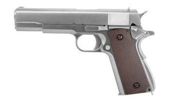 WE - 1911 Matte Chrome Pistol airsoft - Full Metal - Checker Grip (для страйкбола) 6338 фото