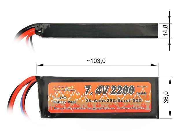 Аккумулятор Li-Po 2200mAh 7,4V 25/40C [Victory Battery] (для страйкбола) VL252274 фото