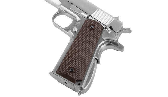 WE - 1911 Matte Chrome Pistol airsoft - Full Metal - Checker Grip (для страйкболу) 6338 фото