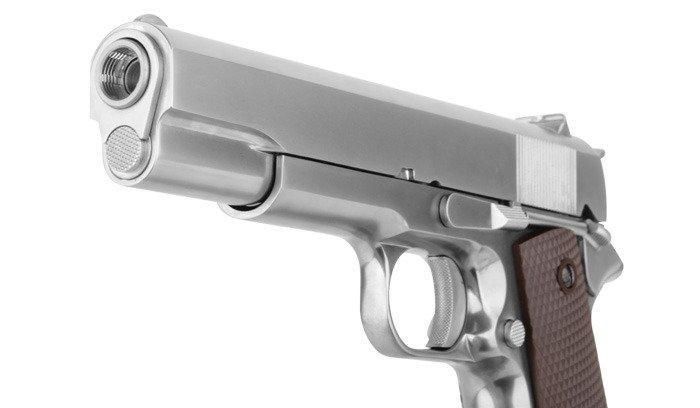 WE - 1911 Matte Chrome Pistol airsoft - Full Metal - Checker Grip (для страйкболу) 6338 фото