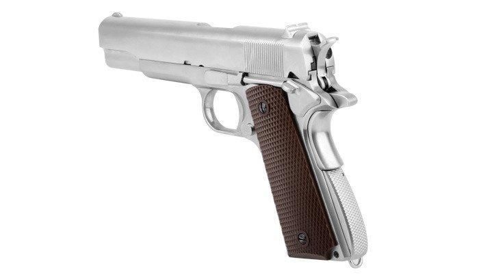 WE - 1911 Matte Chrome Pistol airsoft - Full Metal - Checker Grip (для страйкболу) 6338 фото