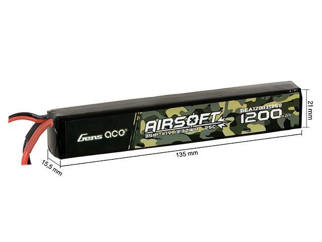 Аккумулятор страйкбольный 25C 1200MAH 3S1P 11.1V LiPo T-Plug [Gens Ace]&nbsp;(для страйкбола) GEA12003S25D фото