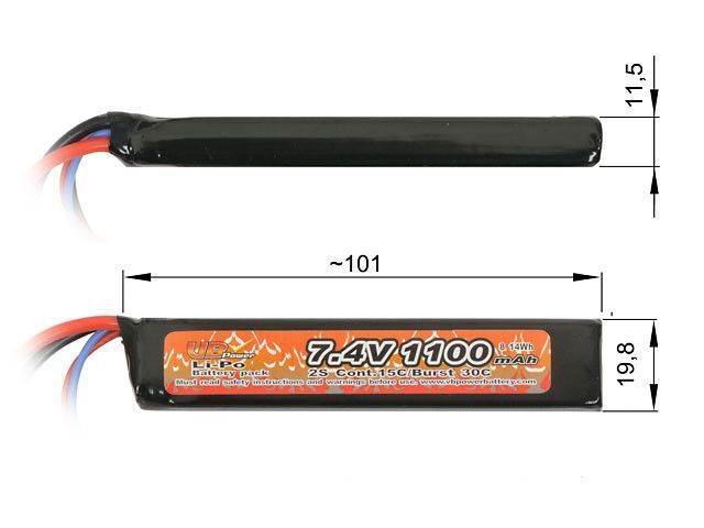 Акумулятор Li-Po 1100mAh 7,4V 15/30C - Deans [Victory Battery]&nbsp;(для страйкбола) VL151174TC фото
