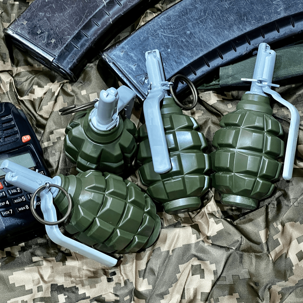 Граната тренировочная с активной чекой&nbsp;Ф-1 ПИРО-Ф1М (меловая) [PYROSOFT] - упаковка по 8шт (для страйкбола) ПИРО-Ф1Мx8 фото