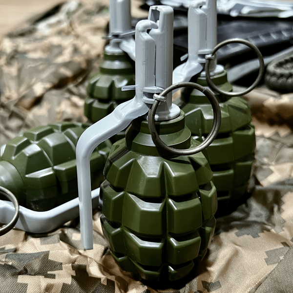 Граната тренувальна з активною чекою&nbsp;Ф-1 ПІРО-Ф1Г (горох) [PYROSOFT] &mdash; паковання по 8 шт (для страйкболу) ПИРО-Ф1Гx8 фото