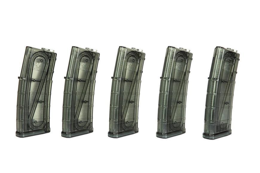 Zestaw 5 magazynk&oacute;w mid-cap 130 kulek do моделей M4/M16 - przezroczysty [ARES] (для страйкболу) ARE-05-030784 фото
