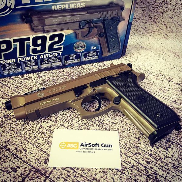 Спринговый пистолет TAURUS PT92 - tan [CyberGun] (для страйкбола) CYB-03-019930 фото