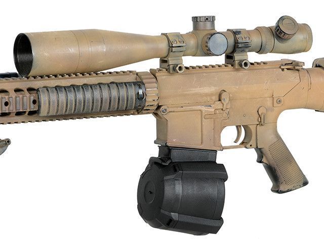 Електро-бункерний магазин на 1200 шаов для SR25/AR10 [BattleAxe] (для страйкболу) FBP2386 фото