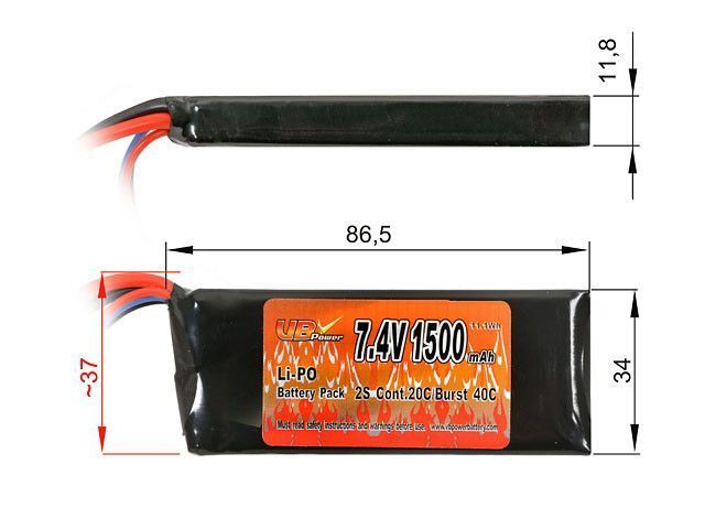 Акумулятор Li-Po 1500 mAh 7,4V 20/40C [Victory Battery] (для страйкболу) VL201574 фото