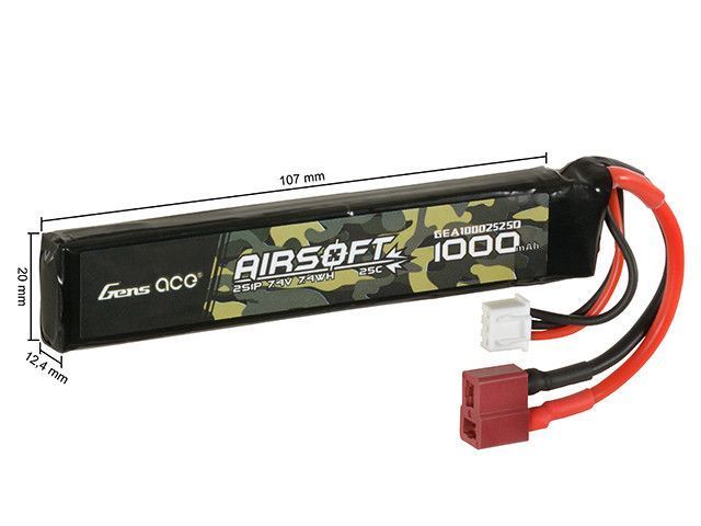Akumulator airsoftowy 25C 1000mAh 2S1P 7.4V LiPo T-Plug&nbsp;(для страйкбола) GEA10002S25D фото