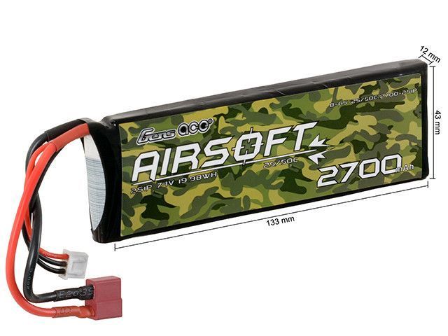 Akumulator airsoftowy 25/50C 2700mAh 2S1P 7.4V LiPo T-Plug&nbsp;(для страйкбола) B-AS-25-50C-2700-2S1P фото