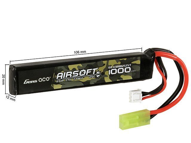 Akumulator airsoftowy 25C 1000mAh 2S1P 7.4V LiPo mini Tamiya&nbsp;(для страйкбола) GEA10002S25T фото