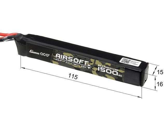 Страйкбольный акумулятор 25C 1500MAH 2S1P 7.4V LIPO T PLUG [Gens Ace]&nbsp;(для страйкбола) GEA15002S25D фото