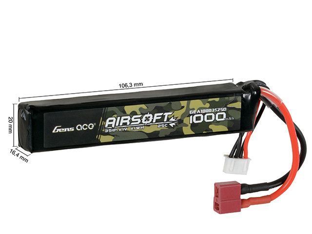 Аккумулятор страйкбольный 25C 1000mAh 3S1P 11.1V LiPo T-Plug&nbsp;(для страйкбола) GEA10003S25D фото