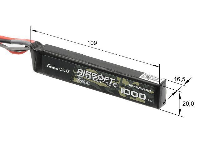 Страйкбольный акумулятор 25C 1000mah 2S1P 7.4V LIPO Tamiya G-Tech [Gens Ace]&nbsp;(для страйкбола) GEA102S25TGT фото