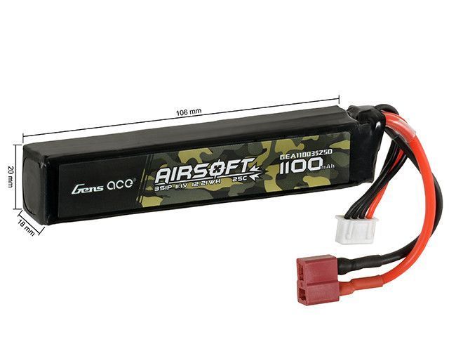 Аккумулятор airsoft 25C 1100mAh 3S1P 11.1V LiPo T-Plug&nbsp;(для страйкбола) GEA11003S25D фото