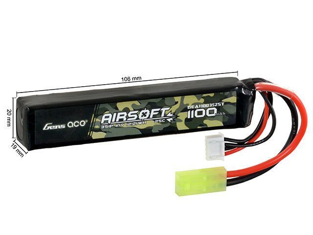 Аккумулятор airsoft 25C 1100mAh 3S1P 11.1V LiPo mini Tamiya&nbsp;(для страйкбола) GEA11003S25T фото