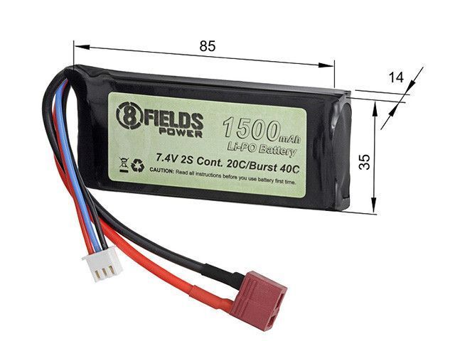 Аккумулятор Li-Po 1500mAh 7,4V 20/40C - T-connector [Victory Battery] (для страйкбола) VL201574TC фото