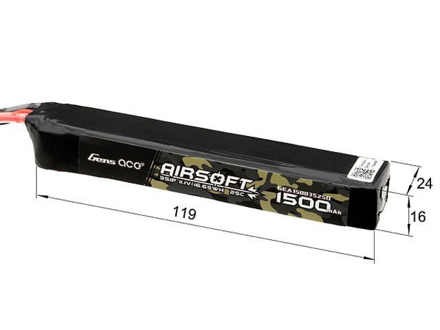 Gens Ace 25C 1500mAh 3S1P 11.1V Airsoft LiPo Bater&iacute;a T-Plug [Gens Ace] (для страйкбола) GEA15003S25D фото